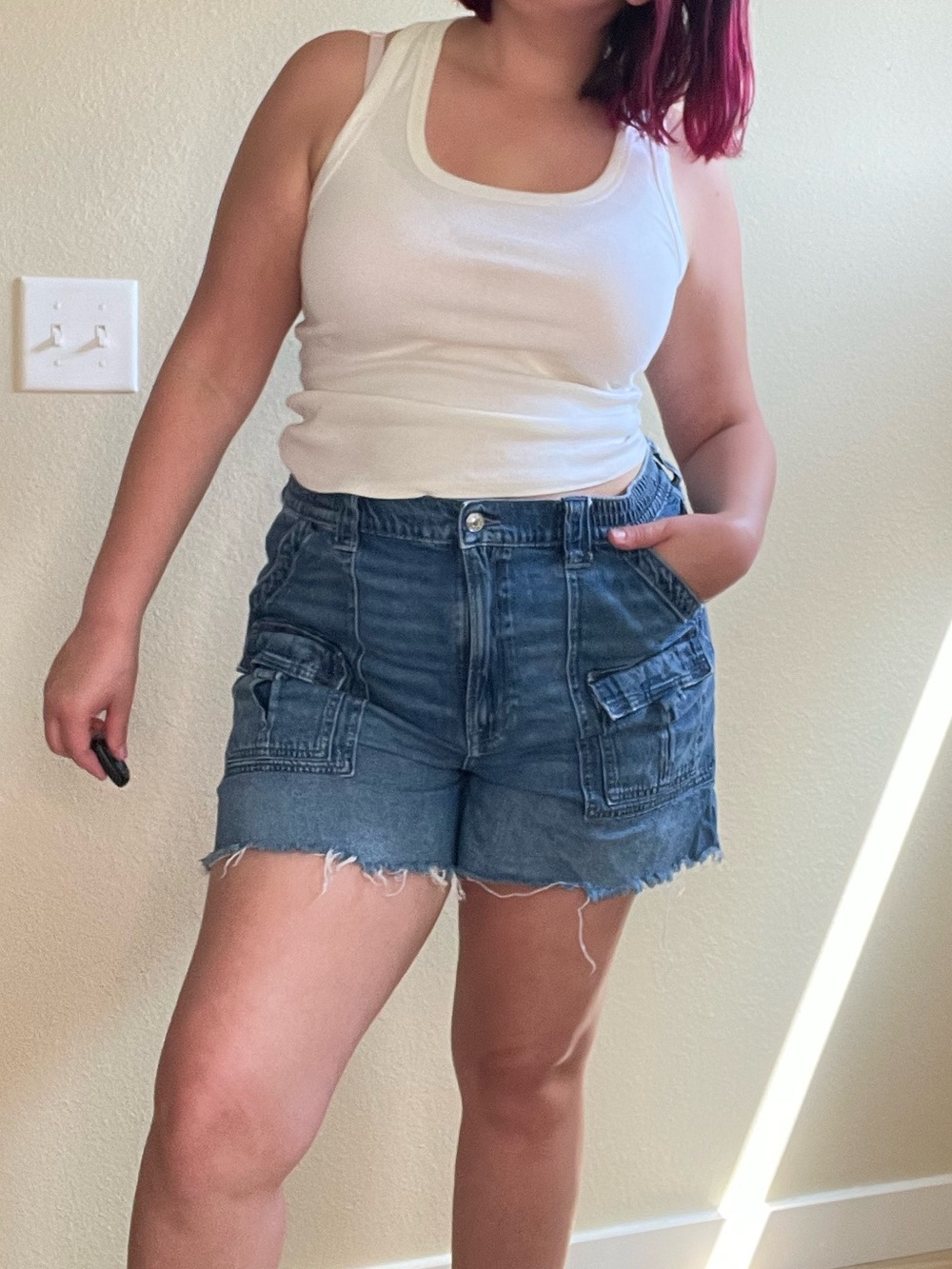 Summer ready High-Rise Utility Denim Shorts in Blue